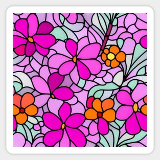 Pink and orange Flower Abstract Art - Stained Glass Sticker